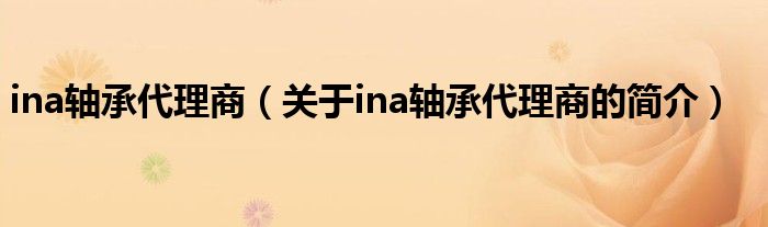 ina軸承代理商（關于ina軸承代理商的簡介）