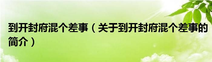 到開封府混個差事（關于到開封府混個差事的簡介）