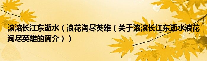 滾滾長江東逝水（浪花淘盡英雄（關于滾滾長江東逝水浪花淘盡英雄的簡介））