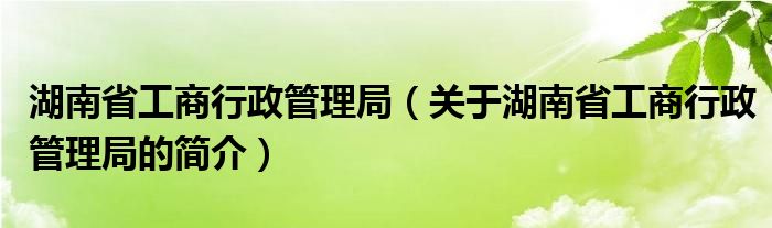 湖南省工商行政管理局（關(guān)于湖南省工商行政管理局的簡(jiǎn)介）