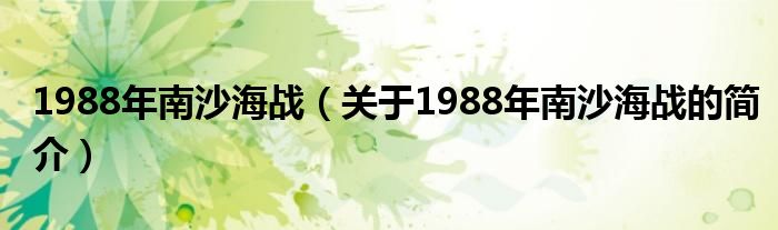 1988年南沙海戰(zhàn)（關(guān)于1988年南沙海戰(zhàn)的簡(jiǎn)介）