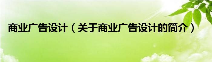 商業(yè)廣告設計（關于商業(yè)廣告設計的簡介）