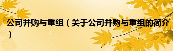 公司并購與重組（關(guān)于公司并購與重組的簡介）