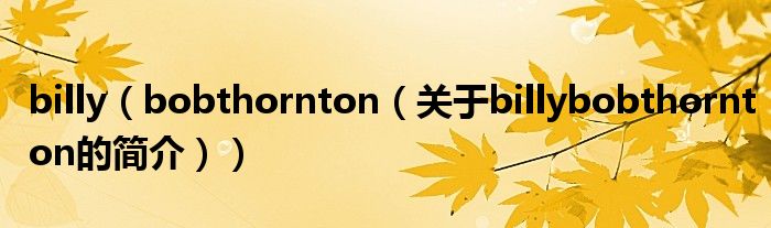 billy（bobthornton（關(guān)于billybobthornton的簡介））