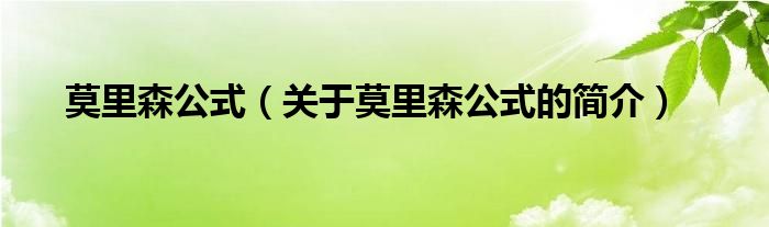 莫里森公式（關(guān)于莫里森公式的簡介）