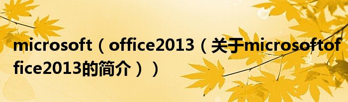 microsoft（office2013（關(guān)于microsoftoffice2013的簡介））