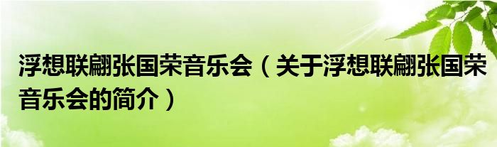 浮想聯(lián)翩張國榮音樂會（關于浮想聯(lián)翩張國榮音樂會的簡介）