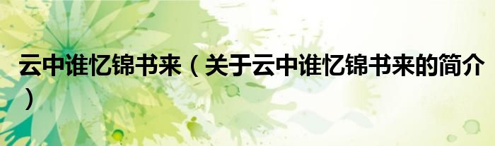 云中誰憶錦書來（關(guān)于云中誰憶錦書來的簡(jiǎn)介）