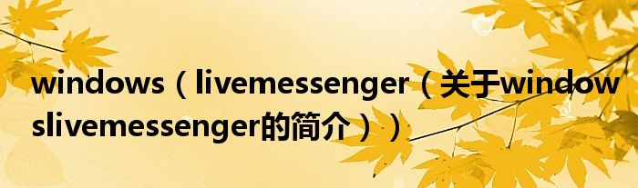 windows（livemessenger（關(guān)于windowslivemessenger的簡(jiǎn)介））