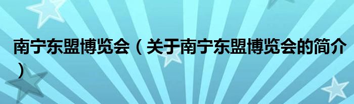 南寧東盟博覽會（關(guān)于南寧東盟博覽會的簡介）