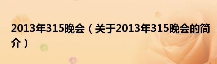 2013年315晚會（關于2013年315晚會的簡介）