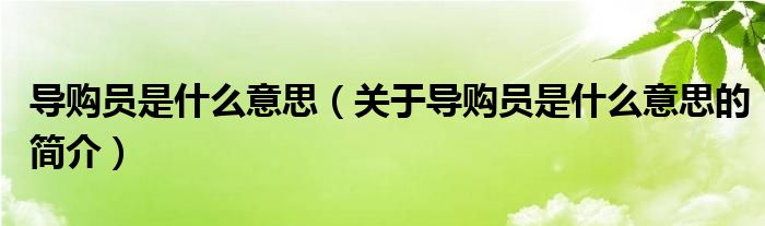 導購員是什么意思（關于導購員是什么意思的簡介）