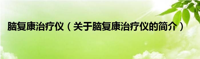 腦復(fù)康治療儀（關(guān)于腦復(fù)康治療儀的簡(jiǎn)介）