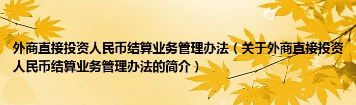 外商直接投資人民幣結(jié)算業(yè)務(wù)管理辦法（關(guān)于外商直接投資人民幣結(jié)算業(yè)務(wù)管理辦法的簡(jiǎn)介）