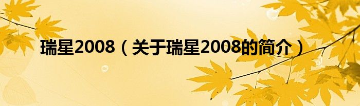 瑞星2008（關(guān)于瑞星2008的簡介）