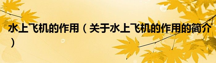 水上飛機的作用（關(guān)于水上飛機的作用的簡介）