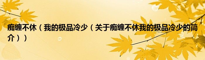 癡纏不休（我的極品冷少（關(guān)于癡纏不休我的極品冷少的簡介））