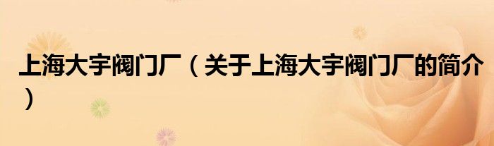 上海大宇閥門廠（關(guān)于上海大宇閥門廠的簡(jiǎn)介）