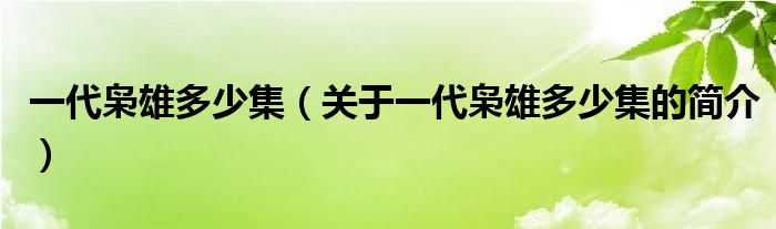 一代梟雄多少集（關(guān)于一代梟雄多少集的簡(jiǎn)介）