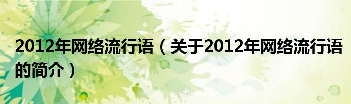 2012年網(wǎng)絡流行語（關(guān)于2012年網(wǎng)絡流行語的簡介）