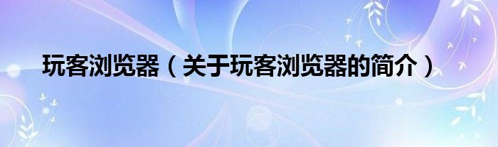 玩客瀏覽器（關(guān)于玩客瀏覽器的簡(jiǎn)介）