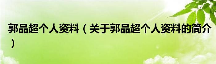 郭品超個(gè)人資料（關(guān)于郭品超個(gè)人資料的簡(jiǎn)介）