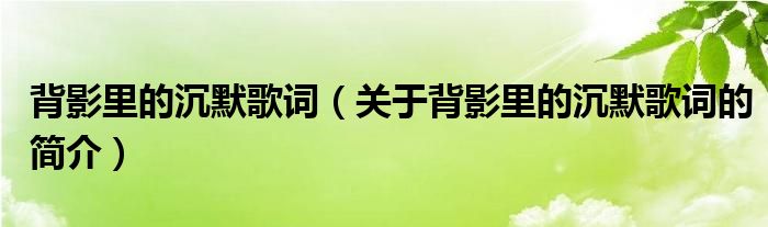 背影里的沉默歌詞（關于背影里的沉默歌詞的簡介）