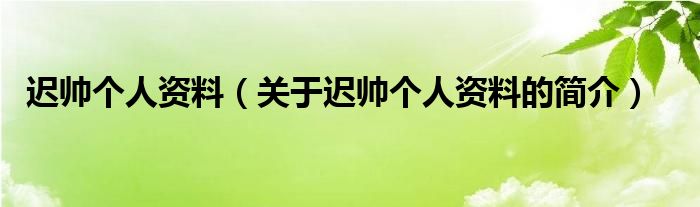 遲帥個(gè)人資料（關(guān)于遲帥個(gè)人資料的簡介）