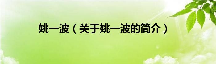 姚一波（關(guān)于姚一波的簡(jiǎn)介）