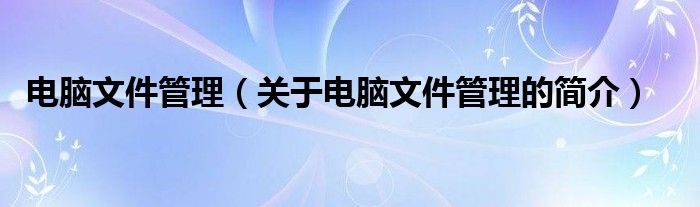 電腦文件管理（關(guān)于電腦文件管理的簡介）