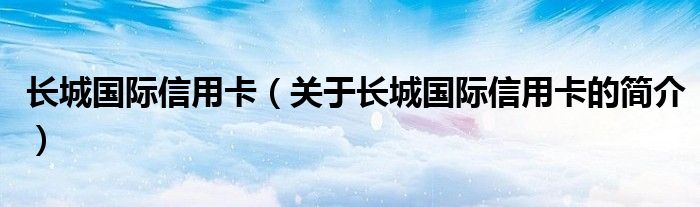 長城國際信用卡（關于長城國際信用卡的簡介）