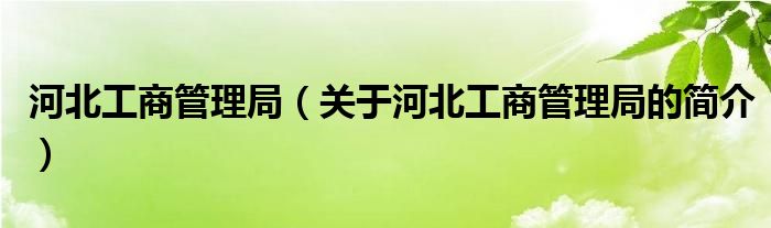 河北工商管理局（關(guān)于河北工商管理局的簡介）