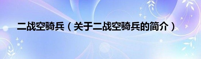 二戰(zhàn)空騎兵（關(guān)于二戰(zhàn)空騎兵的簡(jiǎn)介）