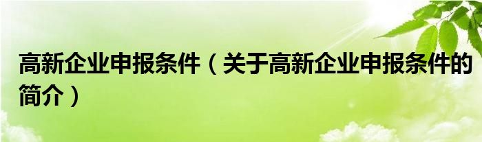 高新企業(yè)申報(bào)條件（關(guān)于高新企業(yè)申報(bào)條件的簡(jiǎn)介）