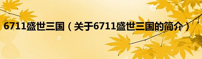 6711盛世三國（關(guān)于6711盛世三國的簡介）