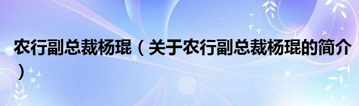 農行副總裁楊琨（關于農行副總裁楊琨的簡介）