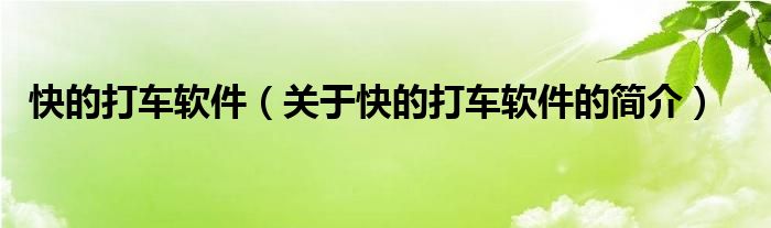 快的打車(chē)軟件（關(guān)于快的打車(chē)軟件的簡(jiǎn)介）