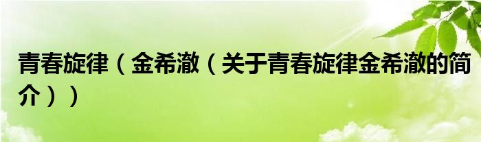 青春旋律（金希澈（關(guān)于青春旋律金希澈的簡(jiǎn)介））