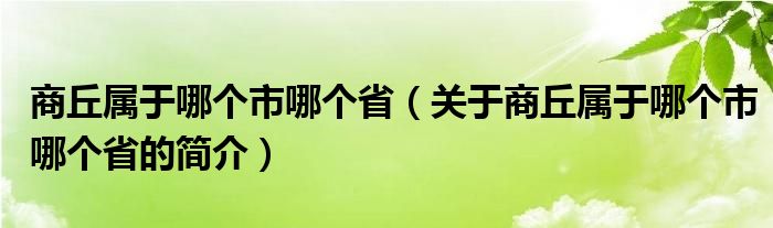 商丘屬于哪個(gè)市哪個(gè)?。P(guān)于商丘屬于哪個(gè)市哪個(gè)省的簡(jiǎn)介）