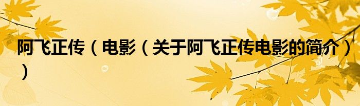 阿飛正傳（電影（關(guān)于阿飛正傳電影的簡(jiǎn)介））