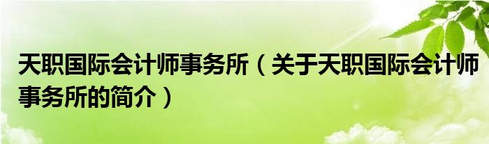 天職國際會(huì)計(jì)師事務(wù)所（關(guān)于天職國際會(huì)計(jì)師事務(wù)所的簡介）