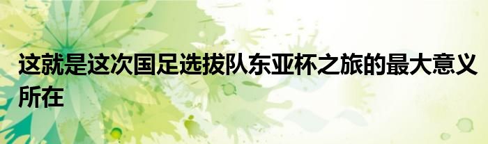 這就是這次國(guó)足選拔隊(duì)東亞杯之旅的最大意義所在