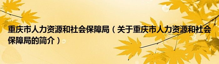 重慶市人力資源和社會保障局（關(guān)于重慶市人力資源和社會保障局的簡介）