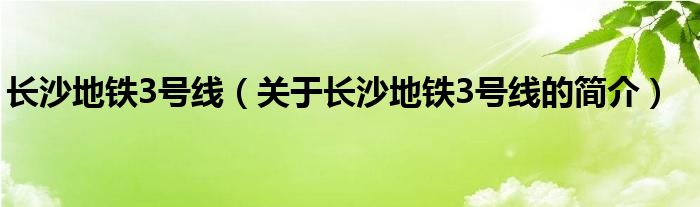 長沙地鐵3號線（關(guān)于長沙地鐵3號線的簡介）