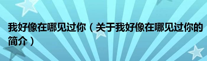 我好像在哪見過你（關(guān)于我好像在哪見過你的簡介）