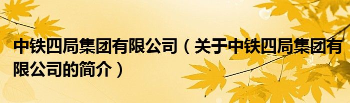 中鐵四局集團(tuán)有限公司（關(guān)于中鐵四局集團(tuán)有限公司的簡(jiǎn)介）