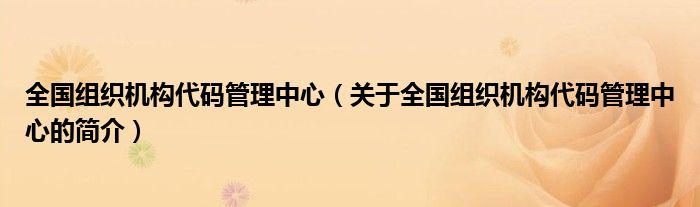 全國組織機構代碼管理中心（關于全國組織機構代碼管理中心的簡介）