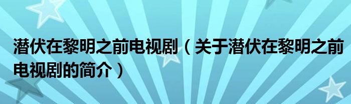 潛伏在黎明之前電視劇（關(guān)于潛伏在黎明之前電視劇的簡介）