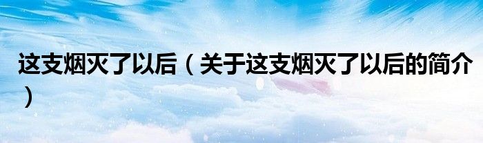 這支煙滅了以后（關(guān)于這支煙滅了以后的簡(jiǎn)介）