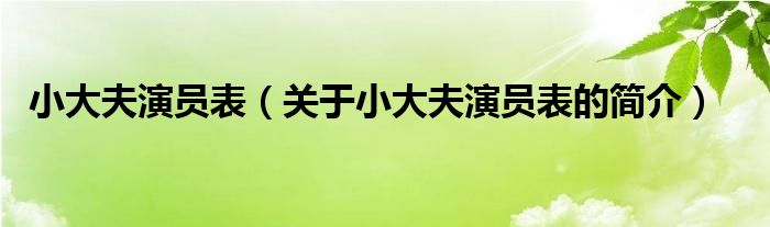 小大夫演員表（關(guān)于小大夫演員表的簡介）